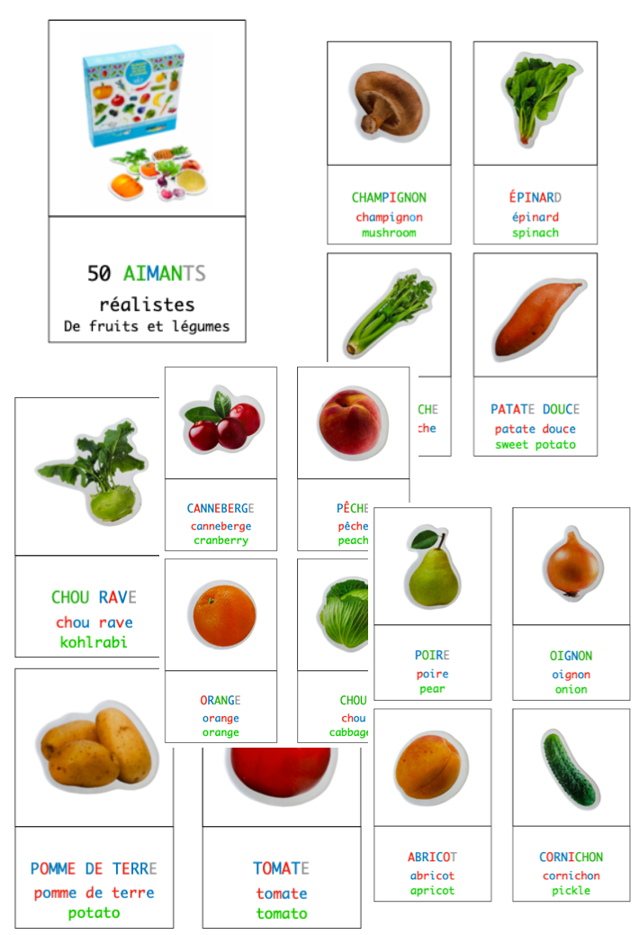 Cartes de nomenclature 50 fruits et légumes - Script