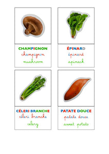 Cartes de nomenclature 50 fruits et légumes - Cursif
